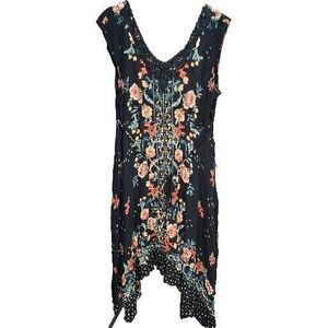 Lola P Black Floral Casual Dress Women Size M